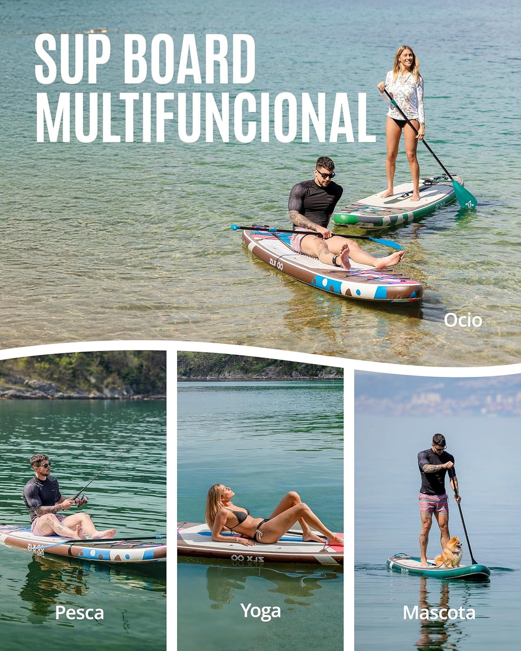 ZLX Tabla de Paddle Surf Hinchable 320 cm con Asiento de Kayak, hasta 204 kg, Antideslizante