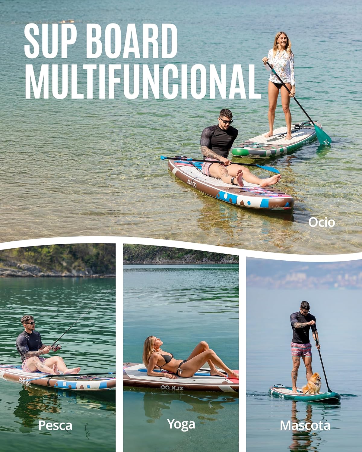 ZLX Tabla de Paddle Surf Hinchable 320 cm con Asiento de Kayak, hasta 204 kg, Antideslizante