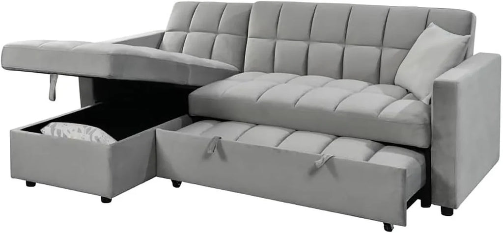 IBERA HOME Kris Sofá Cama Chaise Longue Reversible 210 x 145 cm con Arcón, Terciopelo Gris
