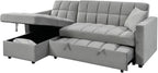 IBERA HOME Kris Sofá Cama Chaise Longue Reversible 210 x 145 cm con Arcón, Terciopelo Gris