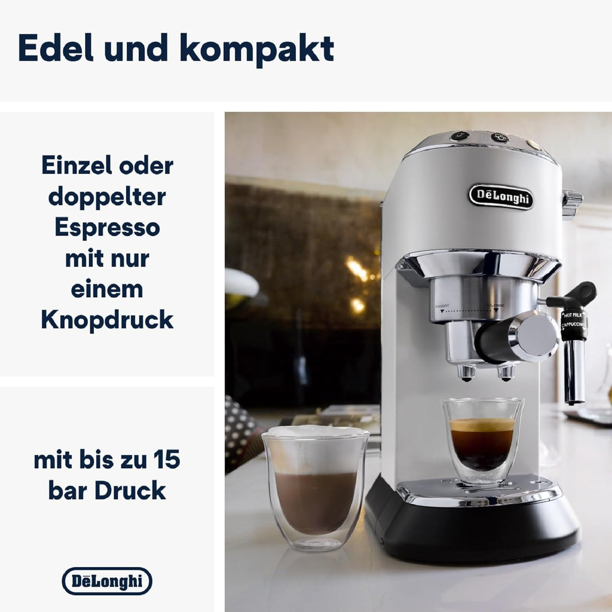 De'Longhi Dedica Style EC 685.M Cafetera Espresso de Brazo con Vaporizador, 15 cm, Plata