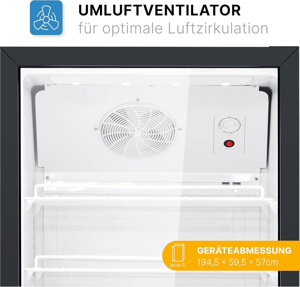Bomann KSG 7351 Nevera Expositora con Puerta de Cristal 347 L, Luz LED y Cerradura, Negra