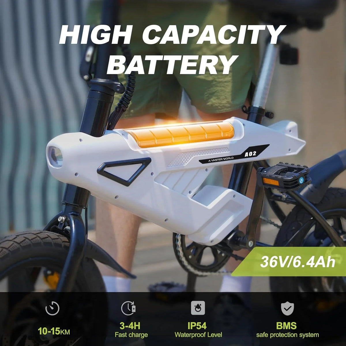 Bicicleta Eléctrica Plegable 14" Motor 250 W, Batería 36 V 6,4 Ah, Pantalla LCD