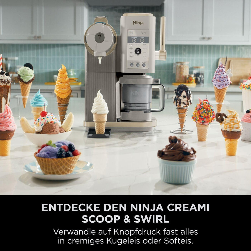 Ninja CREAMi Scoop & Swirl NC701EU Heladera 13 Programas con 2 Recipientes, Stone Gold