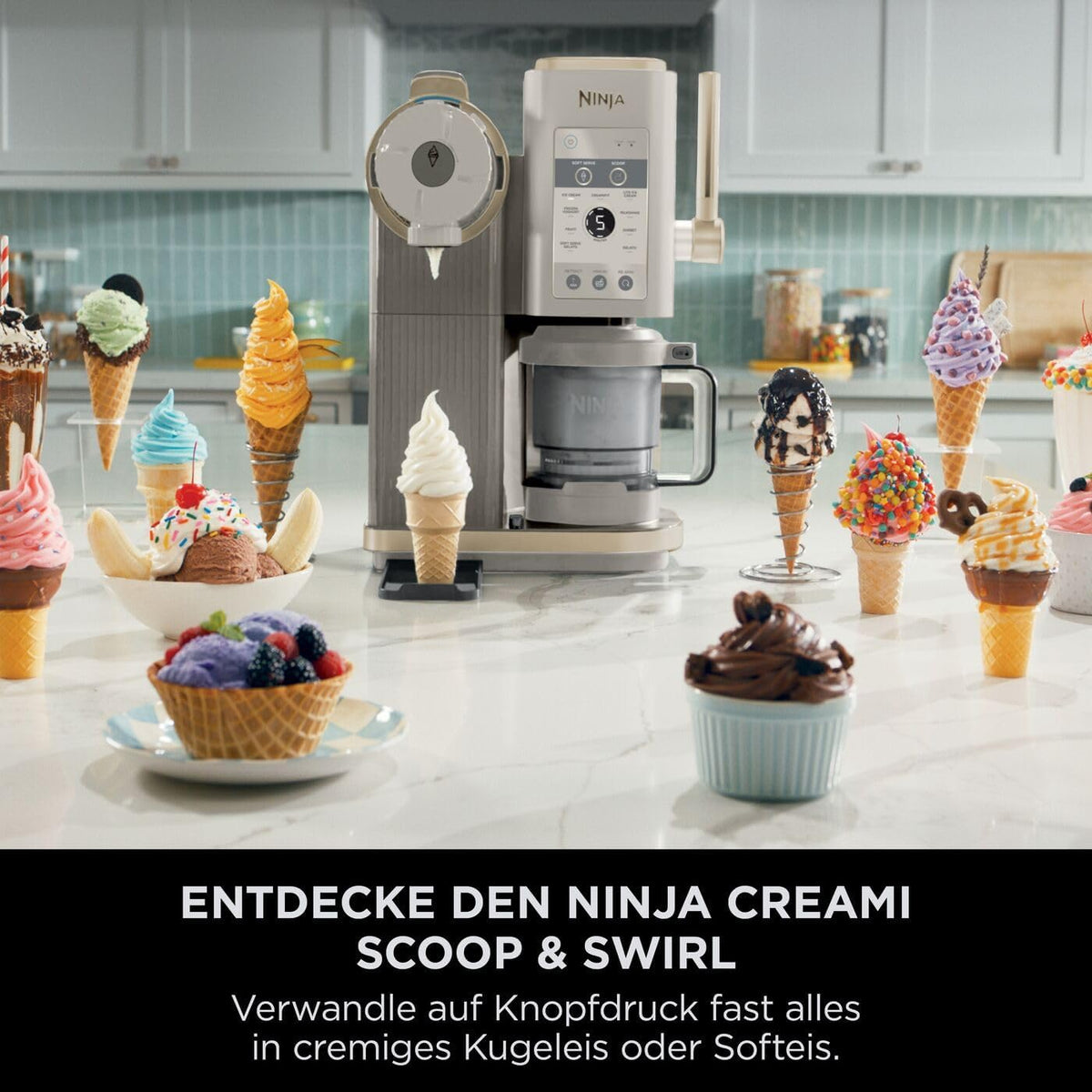 Ninja CREAMi Scoop & Swirl NC701EU Heladera 13 Programas con 2 Recipientes, Stone Gold