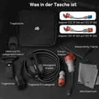 dé Cargador Portátil para Coche Eléctrico 11 kW Trifásico, Cable Tipo 2 de 7 m y Adaptadores