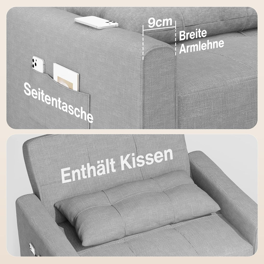 Bealife Sillón Cama Plegable con Respaldo Reclinable, Gris Claro