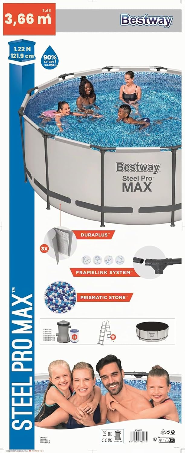 Bestway Steel Pro Max Piscina Desmontable 366 x 122 cm con Depuradora y Escalera