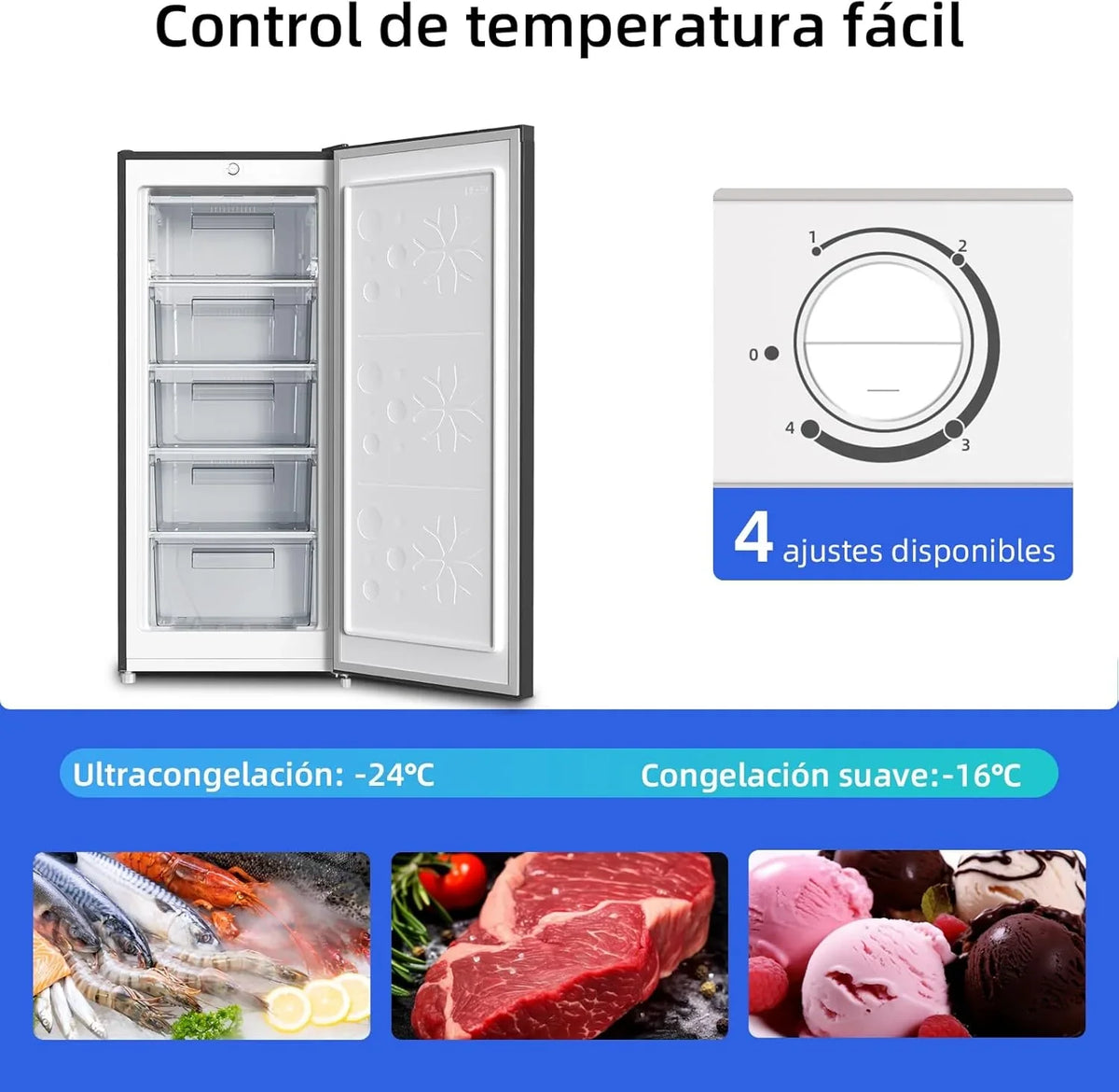 CHiQ FSD160D4E Congelador Vertical 145 L, Congelación Rápida, Silencioso, Negro