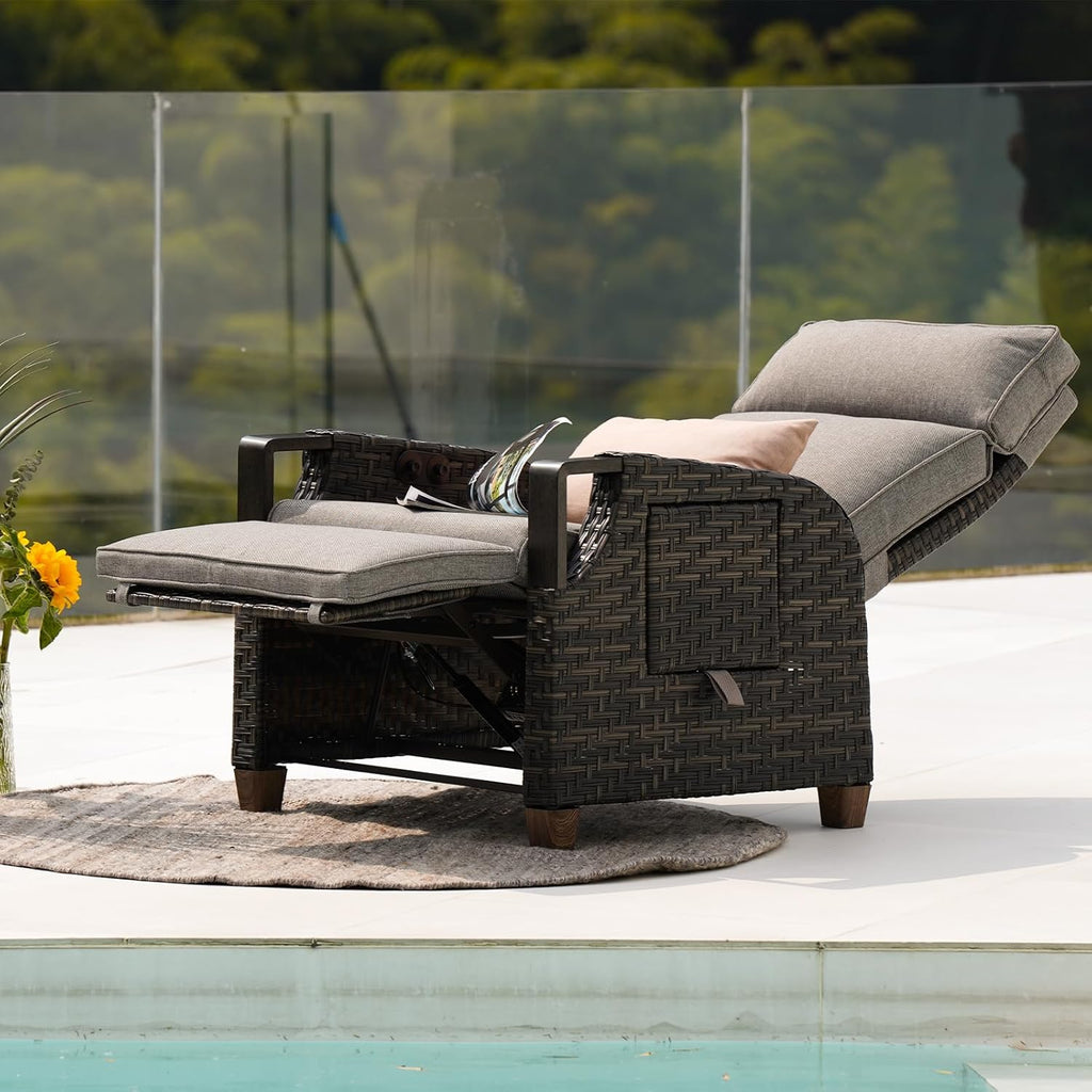 Grand Patio Sillón Reclinable de Ratán con Cojines para Interior y Exterior, Gris Oscuro