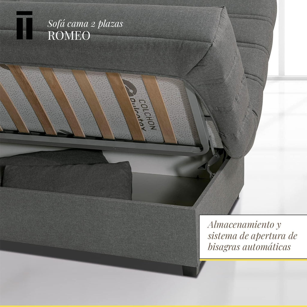 SHIITO Romeo Sofá Cama 3 Plazas Clic-Clac con Arcón y 2 Cojines, Gris Oscuro