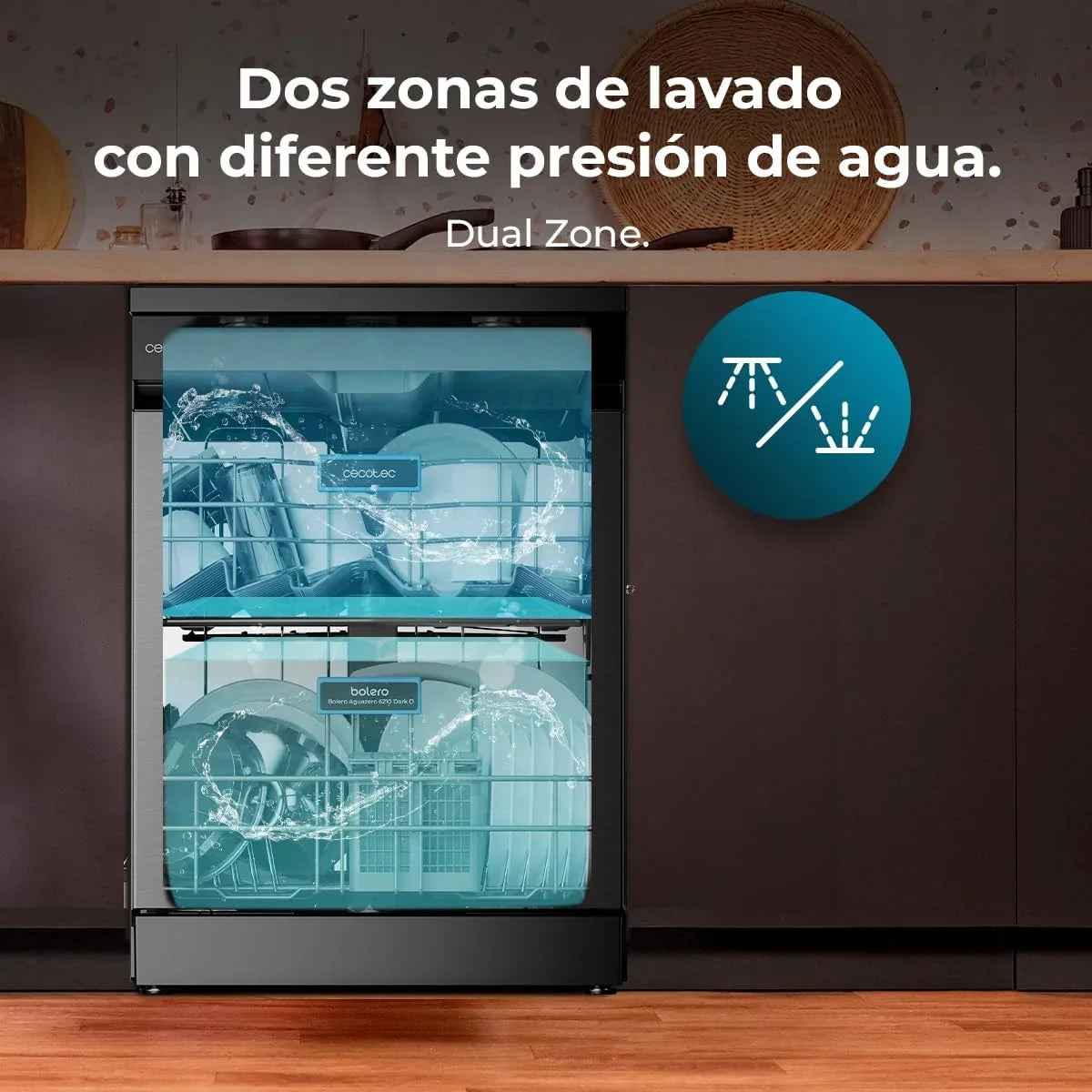 Cecotec Bolero Aguazero 6210 Dark Lavavajillas 60 cm, 15 Cubiertos, Tercera Bandeja, 8 Programas