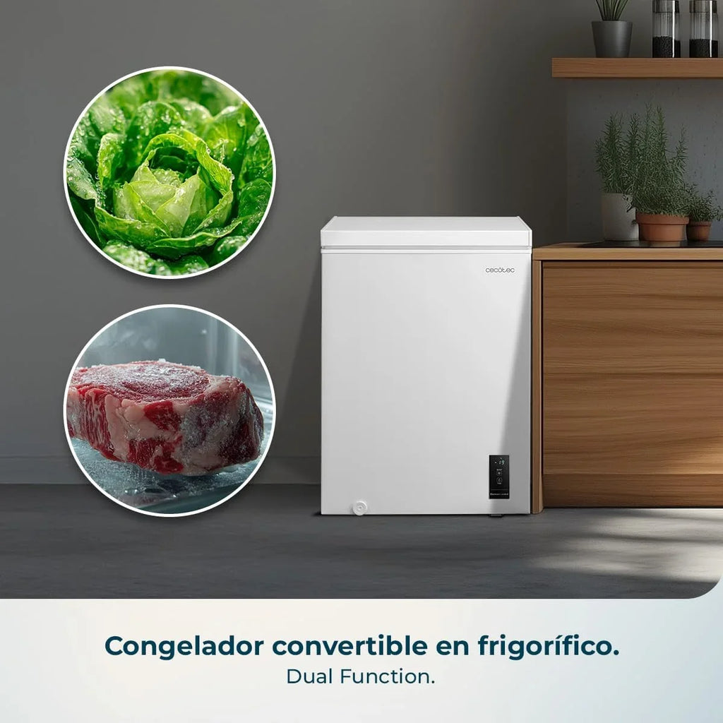 Cecotec Bolero CoolMarket Chest 143P White E Congelador Horizontal 143 L, Puerta ZeroG, Dual Function