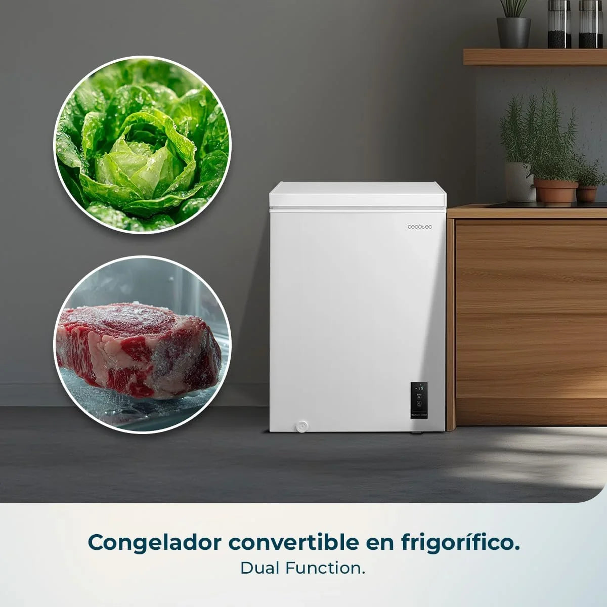 Cecotec Bolero CoolMarket Chest 143P White E Congelador Horizontal 143 L, Puerta ZeroG, Dual Function