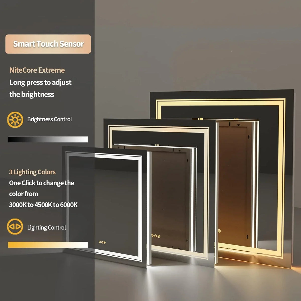LUVODI Espejo de Baño LED 80 x 80 cm Antivaho con Doble Luz y Interruptor Táctil