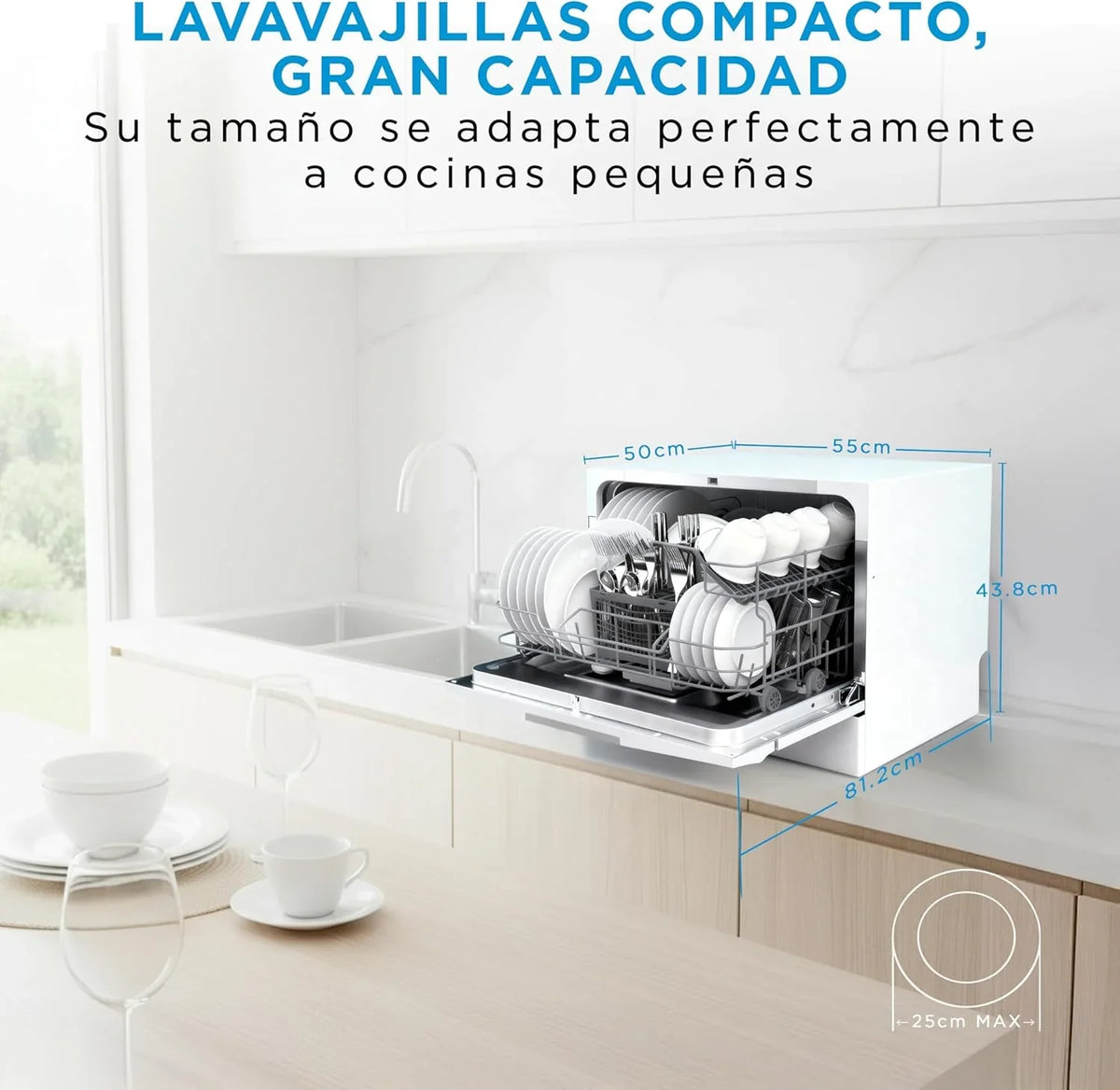 Midea Lavavajillas Compacto de Encimera 55 cm, 6 Servicios, 7 Programas, sin Instalación, Blanco