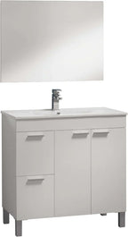 Mueble de Baño Sabela 80 cm Blanco Brillo con Lavabo PMMA, Espejo, 2 Cajones y 2 Puertas