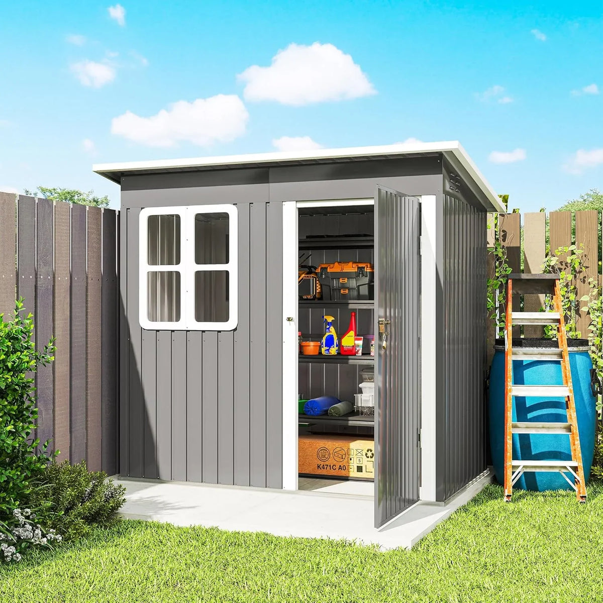 Outsunny Caseta de Jardín Metálica 2,55 m² 221 x 133 x 190 cm con Ventana y Cerradura, Gris Oscuro