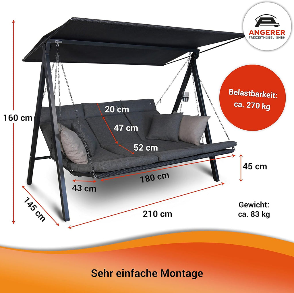 Angerer Lounge Smart Balancín de Jardín con Techo, Convertible en Cama, Gris Ceniza