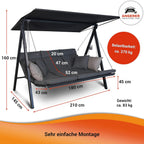 Angerer Lounge Smart Balancín de Jardín con Techo, Convertible en Cama, Gris Ceniza