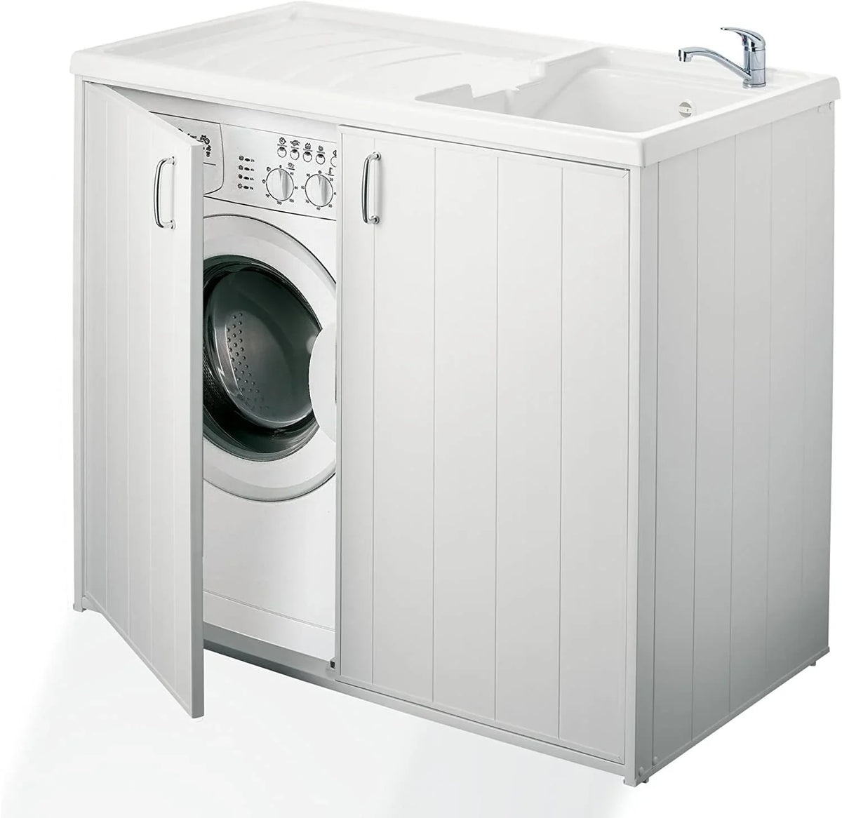 Negrari 5008PAM Mueble Cubre Lavadora con Lavadero Reversible de Resina para Exterior, Blanco
