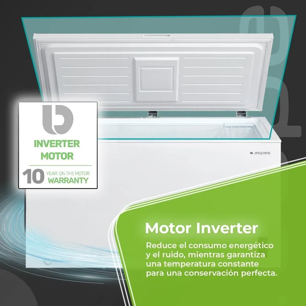 Aspes ACHH4500EDC Congelador Horizontal 418 L, Dual Cooling, Motor Inverter, 2 Cestas, Blanco