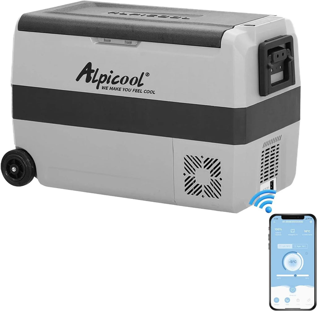 Alpicool T50 Nevera Congelador Portátil de Compresor 50 L, 12/24 V, Doble Zona, con Ruedas