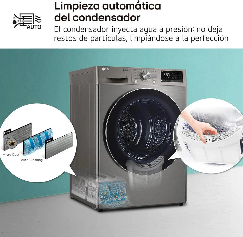 RH90V9PV2N Secadora con Bomba de Calor 9 kg Dual Inverter, Serie 900, Inox Antihuellas, Clase C