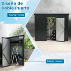 COSTWAY Caseta de Jardín Metálica 235 x 117 x 185 cm con 2 Puertas y Techo Inclinado, Gris