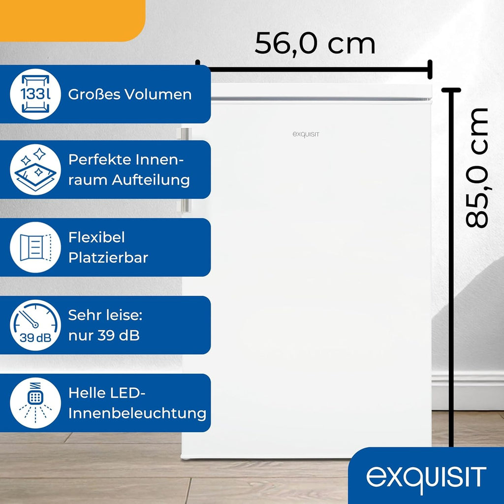 Exquisit KS516-V-H-010D Frigorífico sin Congelador 133 L, Silencioso 39 dB, Blanco