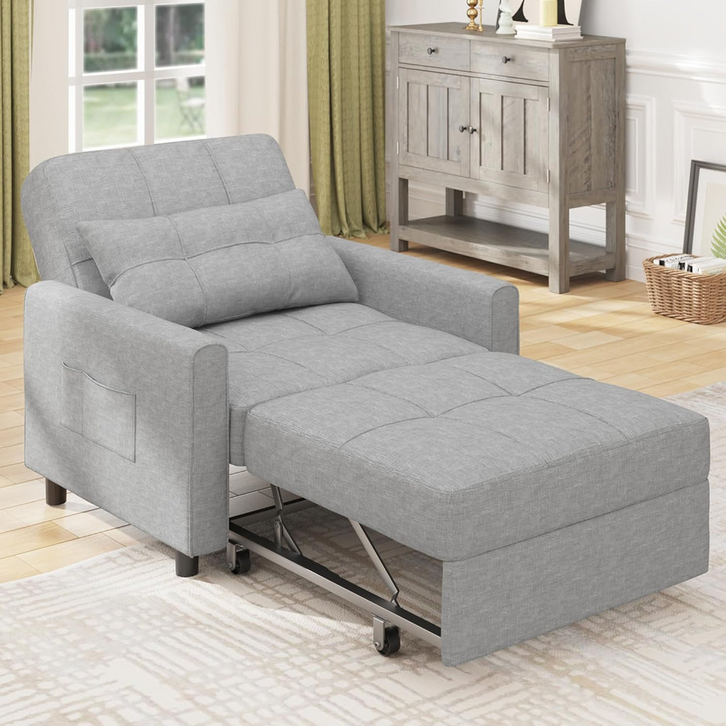 Bealife Sillón Cama Plegable con Respaldo Reclinable, Gris Claro
