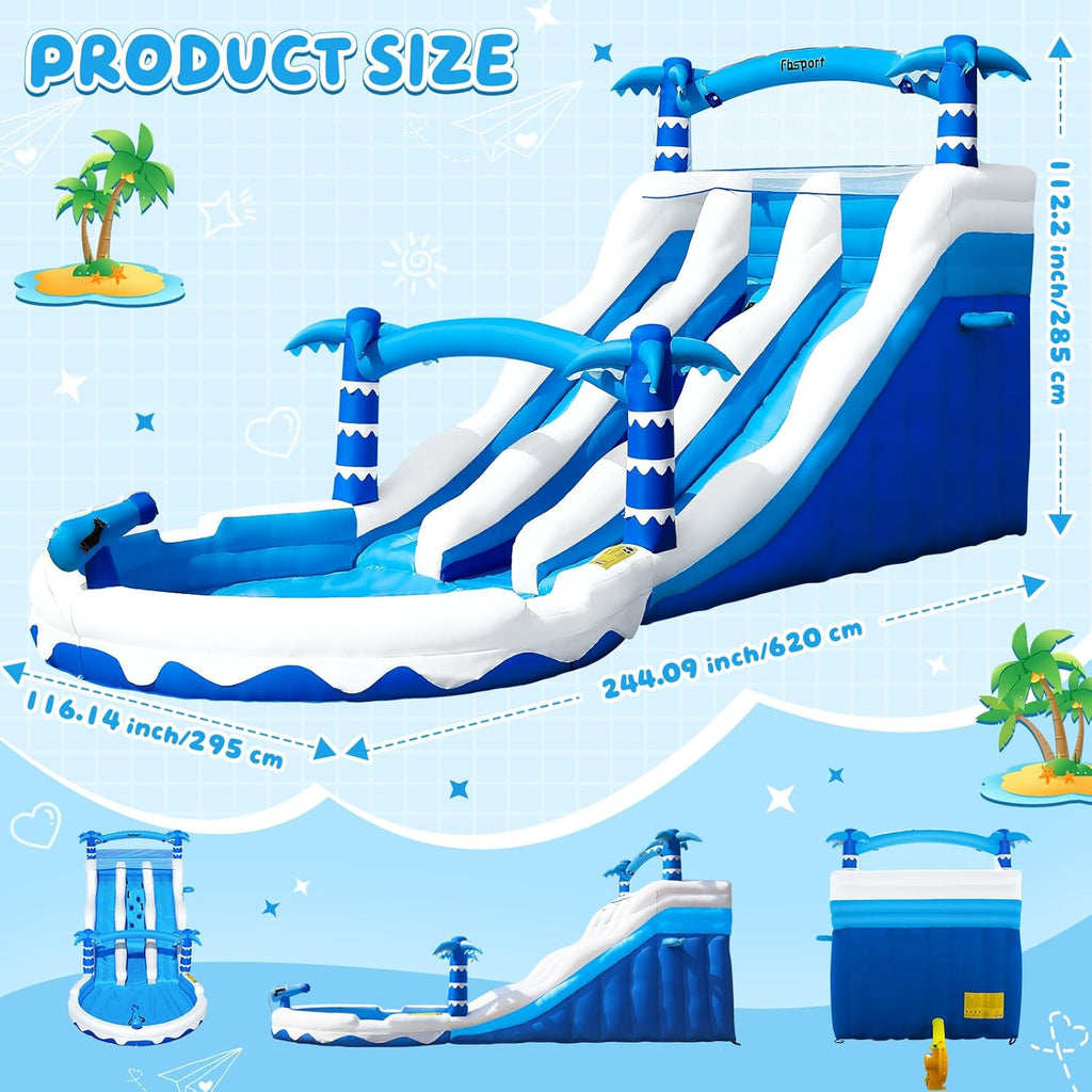 Castillo Hinchable XXL con 2 Toboganes de Agua, Piscina y Rocódromo, 630 x 290 x 285 cm