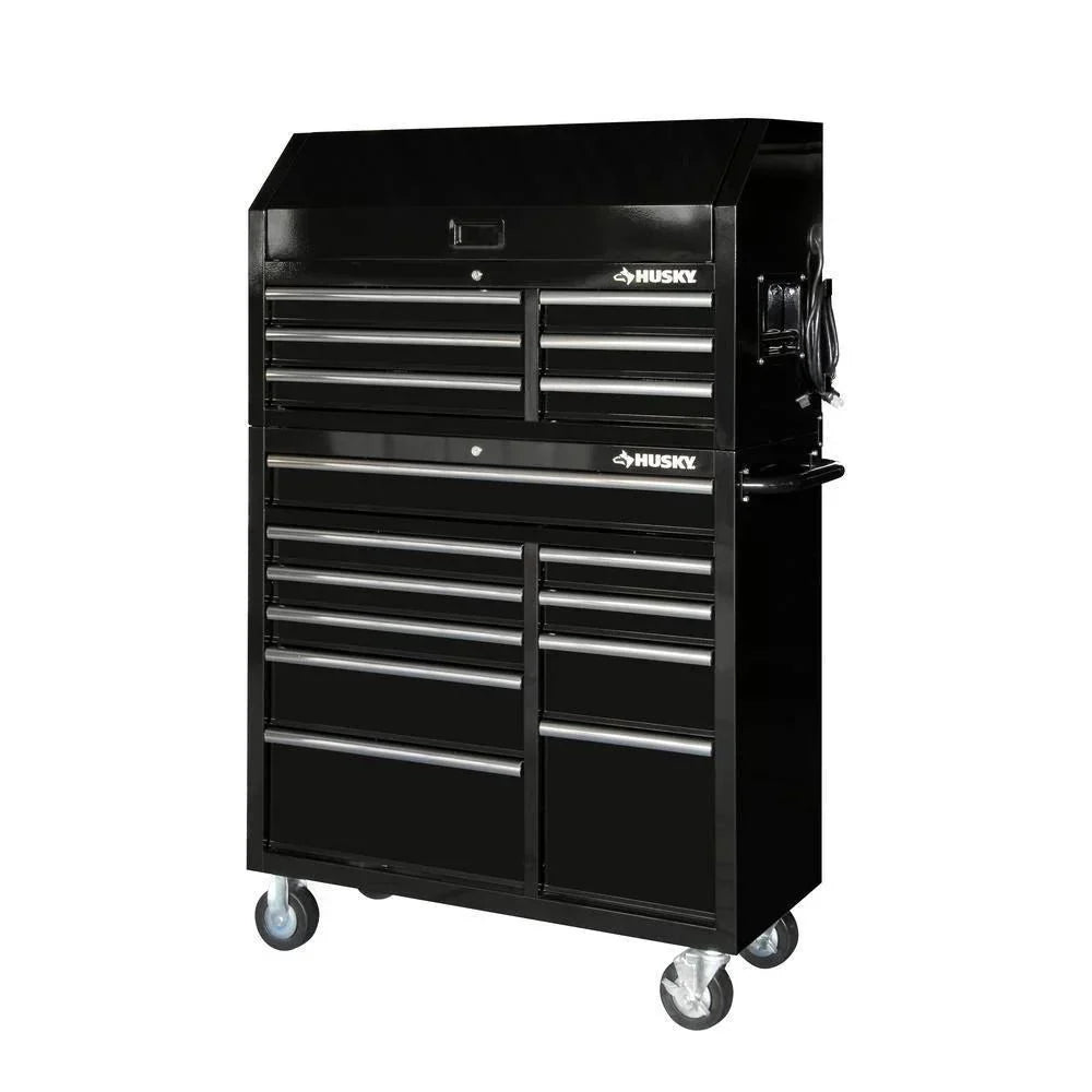 Carro de Herramientas con Arcón Superior 104 cm (41") y 16 Cajones, Negro Brillante
