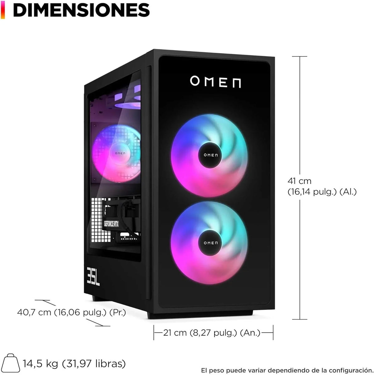 HP OMEN 35L GT16-0067ns PC Gaming AMD Ryzen 7 8700F, 32 GB DDR5, 1 TB SSD, RTX 5070 12 GB