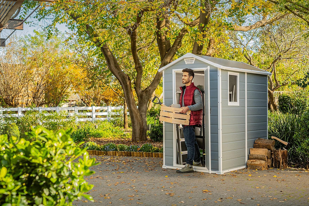 Keter Manor 4x6 Caseta de Jardín de Resina 2,2 m² con Suelo, Ventana y Ventilación, Gris