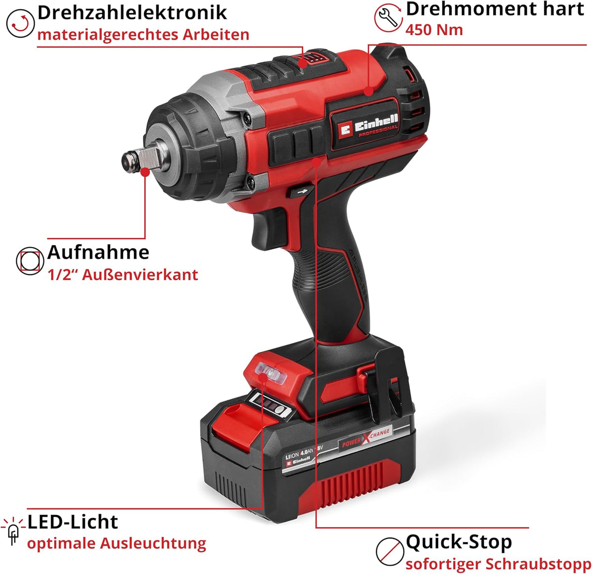 Einhell Professional IMPAXXO 18/450 Llave de Impacto a Batería 18 V 450 Nm con Batería 4 Ah