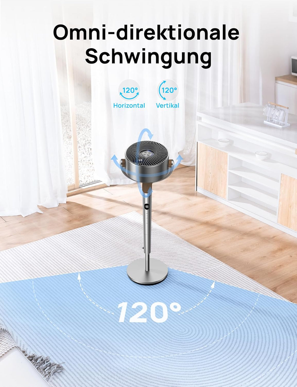 Dreo PolyFan Ventilador de Pie Silencioso 20 dB, Oscilación 120° + 120°, 1200 m³/h, 102 cm
