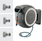Gardena RollUp M/L Portamangueras de Pared con Manguera de 25 m, Blanco y Gris