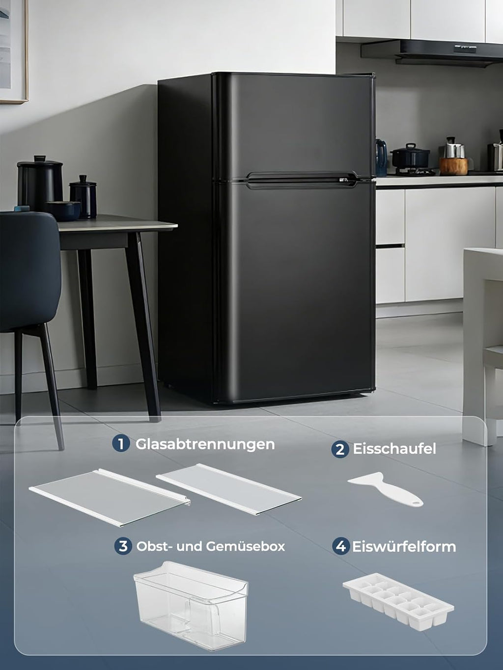 FOHERE Mini Frigorífico 90 L con Congelador de 26 L, 2 Puertas, Silencioso 43 dB
