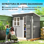 Outsunny Caseta de Jardín Metálica 2,55 m² 221 x 133 x 190 cm con Ventana y Cerradura, Gris Oscuro