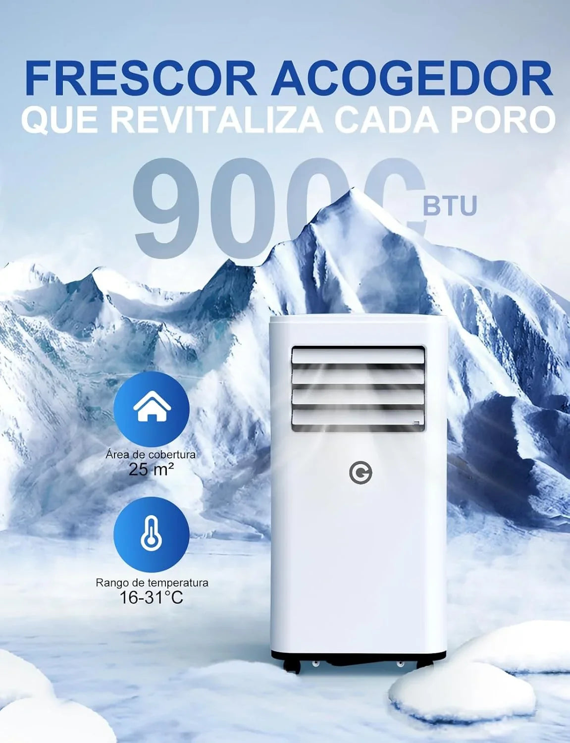Aire Acondicionado Portátil 9000 BTU 4 en 1 con Mando, Temporizador 24 h y Kit de Ventana