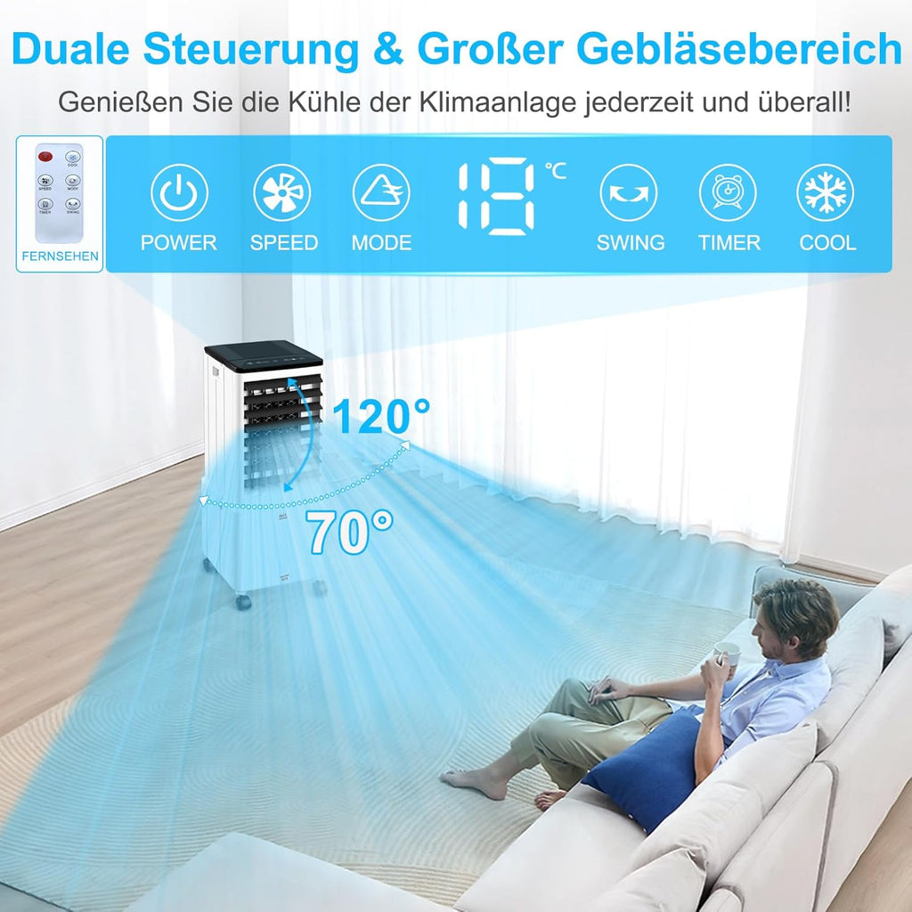 Climatizador Evaporativo sin Tubo con Depósito de 14 L, 60 W, Mando, Temporizador 12 h