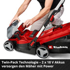 Einhell RASARRO 36/42 Cortacésped a Batería 36 V, 42 cm, hasta 725 m², con 2 Baterías 5,2 Ah
