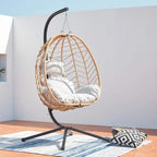 Concept-Usine Lima Silla Colgante con Soporte, Resina Efecto Ratán Beige y Cojín, hasta 160 kg