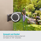 Gardena RollUp M/L Portamangueras de Pared con Manguera de 25 m, Blanco y Gris