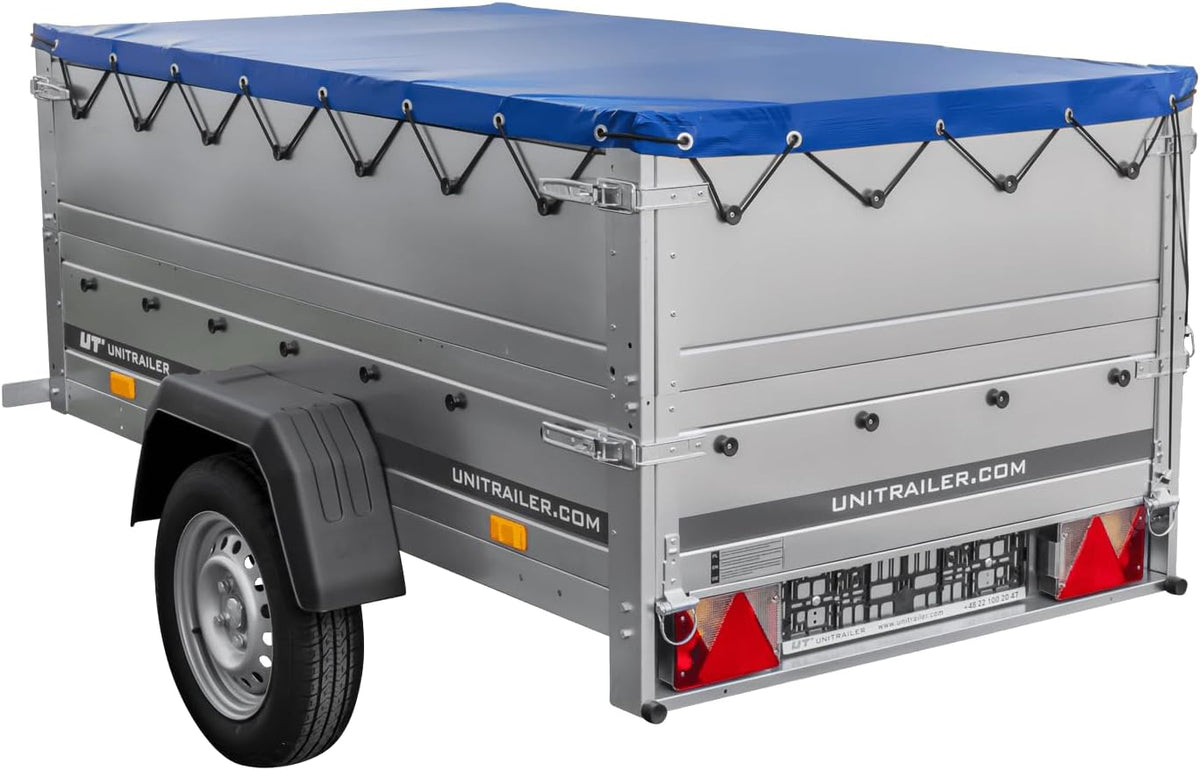 Remolque Basculante 200 con Rueda Jockey, Laterales Extra y Lona Azul, 750 kg