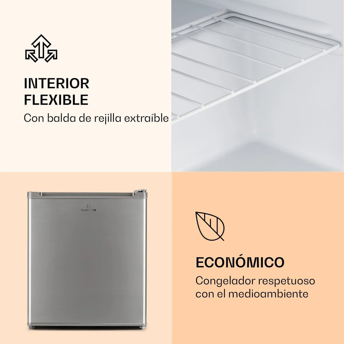 Klarstein Garfield Eco Mini Congelador Vertical 33 L Silencioso, Plateado