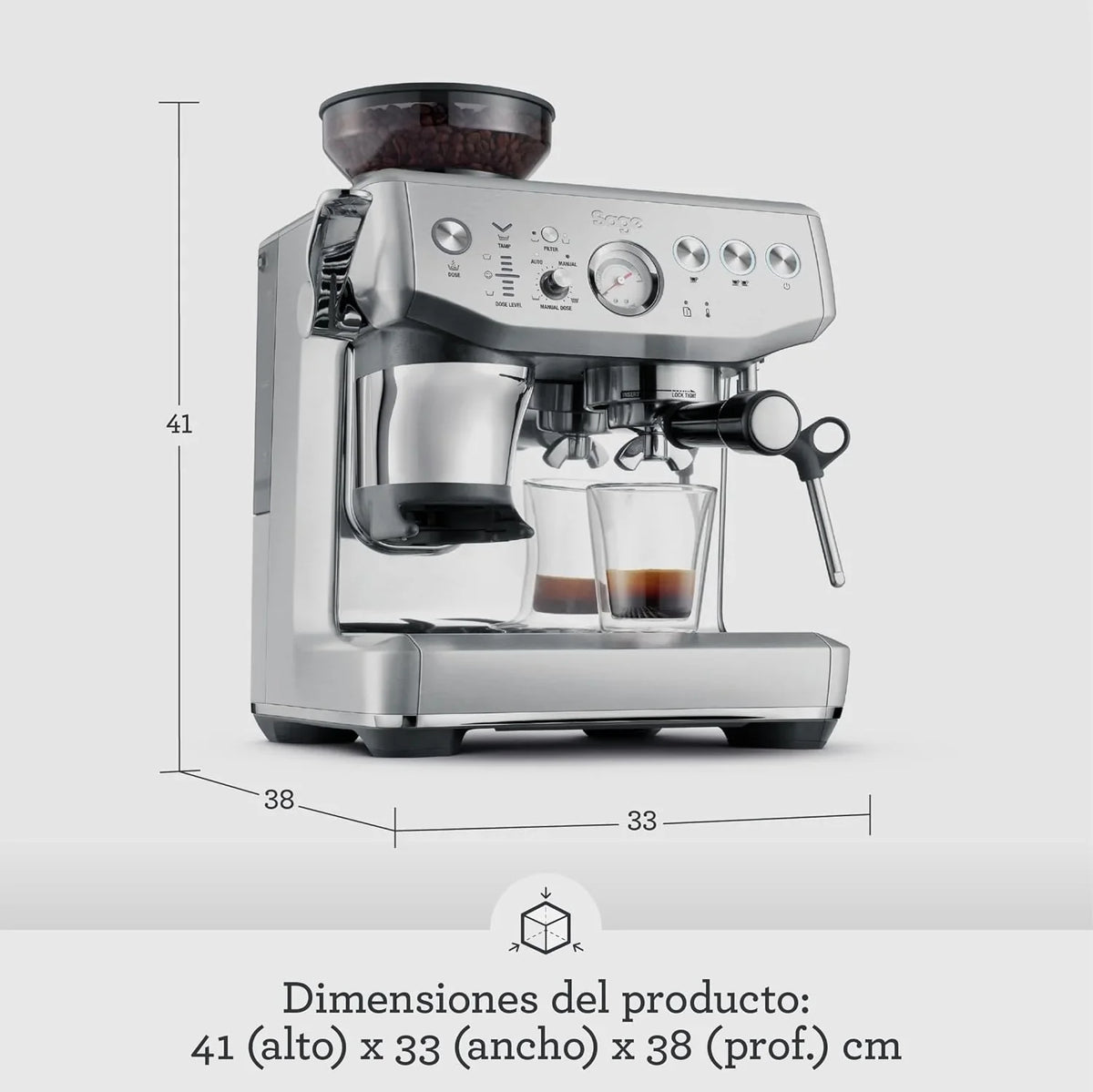 Sage Barista Express Impress Cafetera Espresso con Molinillo y Espumador, 1850 W, Acero Inoxidable