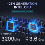 Mini Portátil 8" 2 en 1 Táctil, Intel N150, 12 GB RAM, 1 TB SSD, Windows 11, Wi-Fi 6