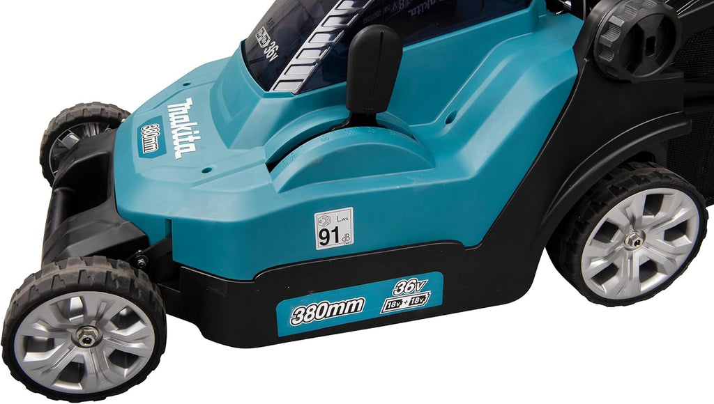 Makita DLM382PM2 Cortacésped a Batería 2 x 18 V, 38 cm, con 2 Baterías 4 Ah y Cargador Doble